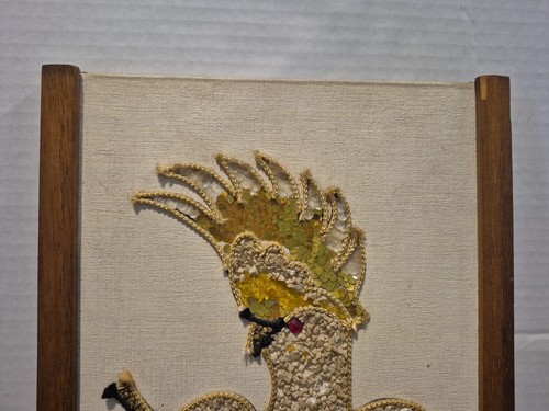 MCM 1960s VTG Gravel Mosaic Art Golden Cockatoo On A Branch 24x8.5” Wooden Frame - Picture 2 of 14