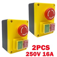 2PC Lathe NVR (No Volt Release) Safety Switch & Stop Emergency Stop 220/240V UK