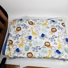 LE BEBE Favorite Baby Blanket Lovey Blue Giraffe Lion Elephant Jungle