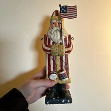 Primitive Patriotic Santa Clause Christmas Decor Folk Art American Flag
