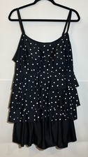 Swimsuits For All Swimdress Plus Sz 22 Black White Polka Dot Tiered Bra Cups NWT