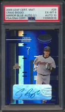 2005 Leaf Certified Materials 1/1 Mirror Blue Craig Biggio #28 HOF PSA 6 AUTO 10