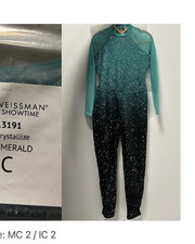 Weissman Green Glitter Mesh Long Sleeve Women's Dance Unitard 13191