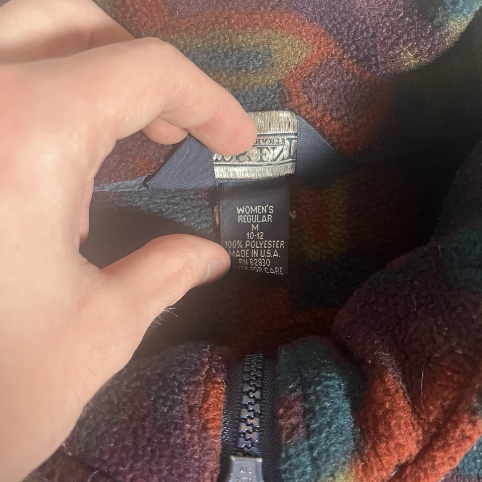 Chaqueta De Colección Años 90 Lands End Mujer M Patrón Multicolor Cremallera Completa Vellón Hecha en EE. UU. Foto 4 de 4