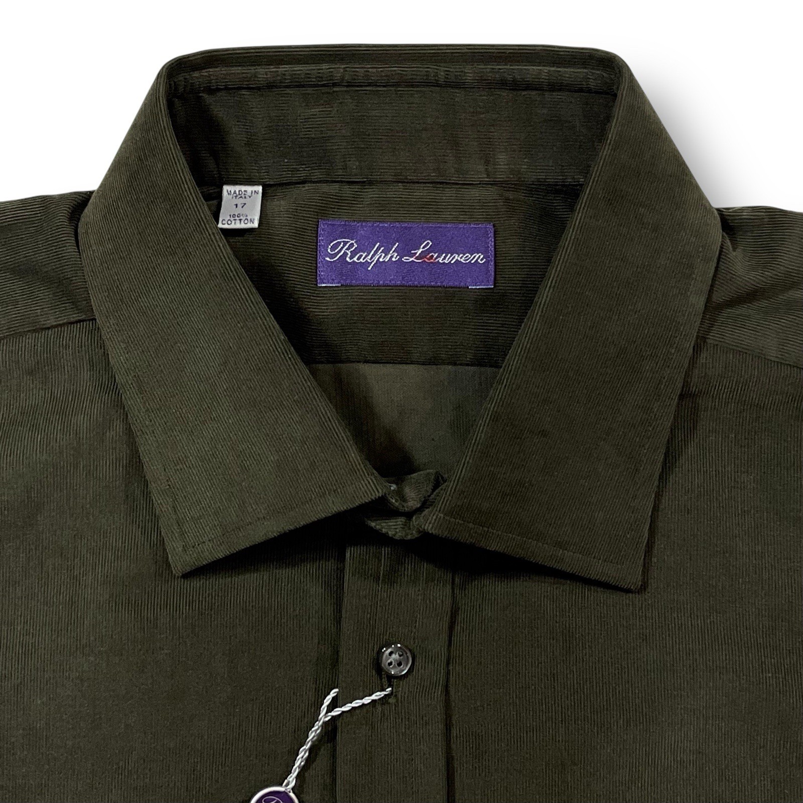 NWT Ralph Lauren PURPLE LABEL Corduroy Men's XL 17 Dress Shirt GREEN BROWN NWT thumbnail 3