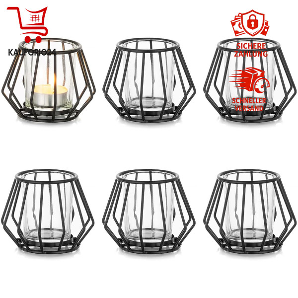 Teelichthalter Schwarz Metall 6Er Set Klein Windlicht Deko FüR Wohnzimmer-image