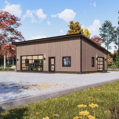 Modern 2-Car Garage Plan with Office & Shop,  Contemporary Garage blueprints