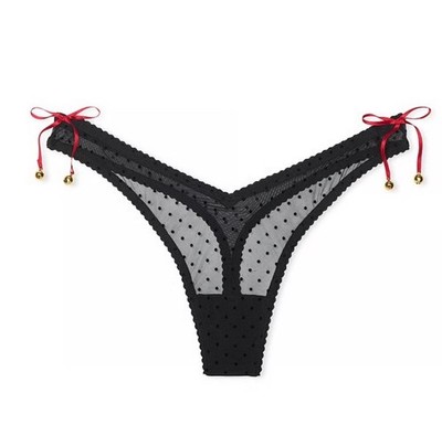 Victoria's Secret Panty Sz M Bells Mesh Thong Panty Lingerie Holiday NWT