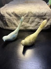 Vintage Fenton Uranium Glass And Blue Glass Birds Of Happiness See Pics