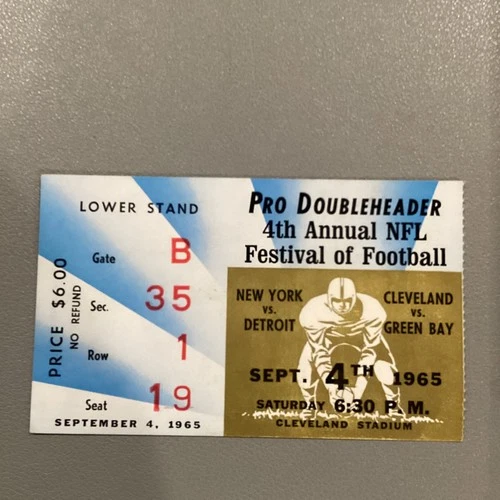 1965 Sept 4 Cleveland Browns Doubleheader Ticket Green Bay, NY, Detroit Lions