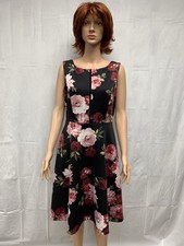 White House Black Market Womens Black Floral Dress Lined Size 8 36” Long