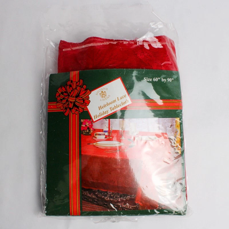 Sultan's Lines Heirloom Red Lace Holiday Tablecloth 60" x 90" - Image 3 of 4