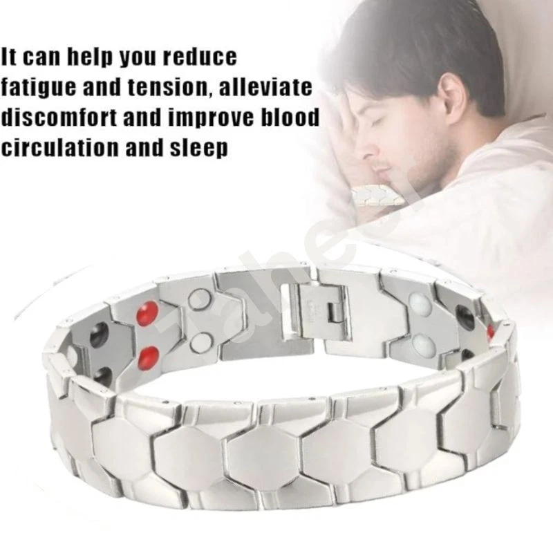 Preciosa Pulsera Magnética Equilibrio Energía Potencia Artritis Alivio del Dolor Hombres Plateada Foto 4 de 4