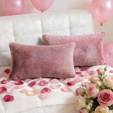 12x20 Lumbar Pillow Covers Pink Fluffy Fur Throw 20" x 12" Pack of 2 Rose