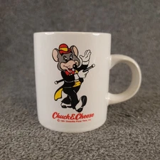 1991 Showbiz Pizza Time Chuck E Cheese Mini Shot  Ceramic Mug 2.5" Vintage 