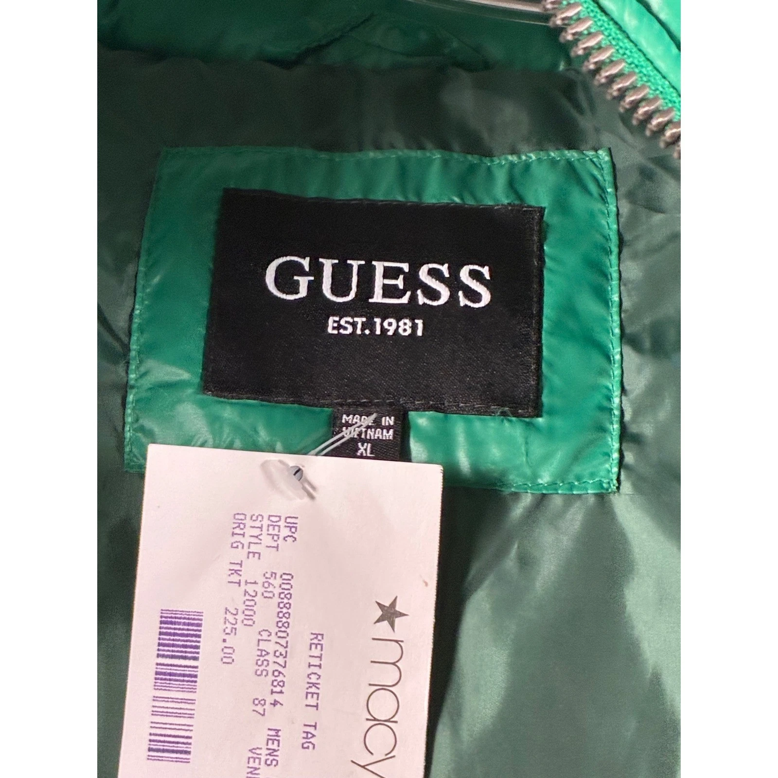 Guess Mens Green High Shine Puffer Jacket Detachable Hood XL NEW - product detail image 5
