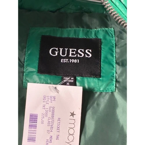Guess Mens Green High Shine Puffer Jacket Detachable Hood XL NEW image 5