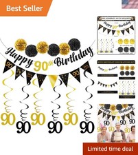 90th Birthday Decorations Kit for Men Women, Black Gold Happy 90th Birthday B...
