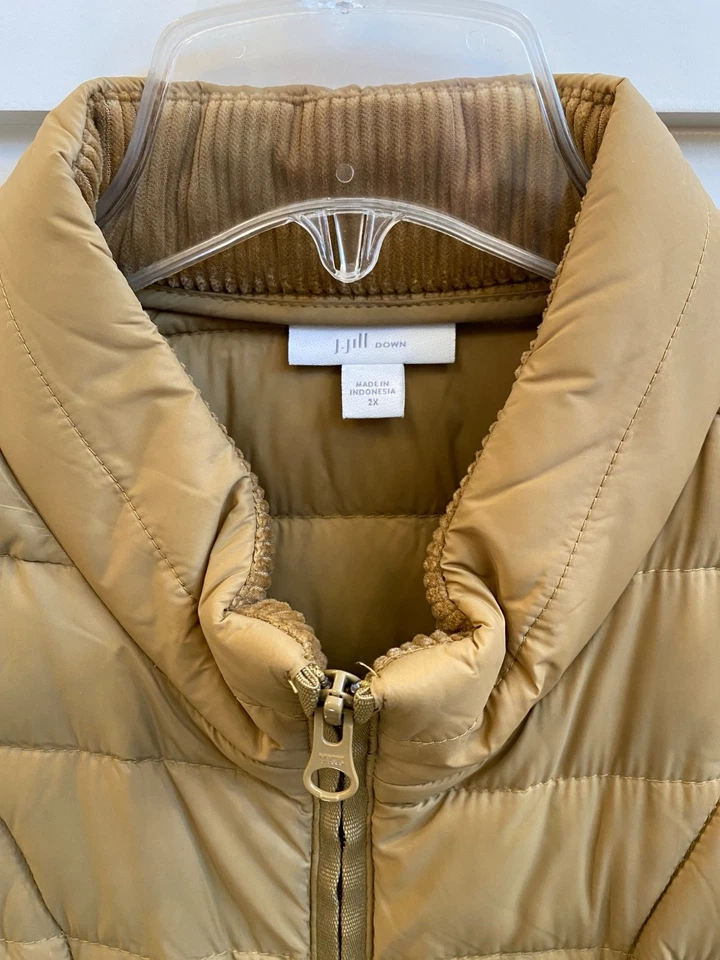 J.Jill 羽绒背心女式 2X 古董金色防水可水洗缓冲器 — 第 2/4 张图片