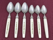 3 Soup Spoons 3 Teaspoons Regent Sheffield Green Spring Blossom Crazy Daisy FLAW