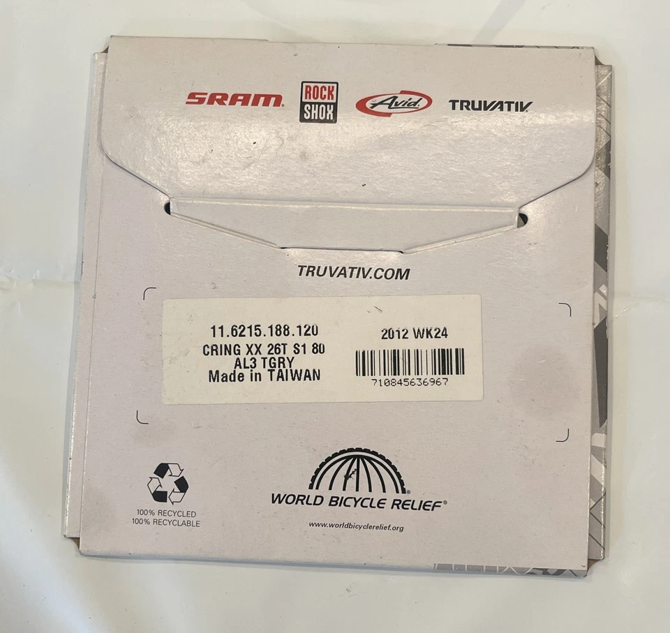 SRAM TruVativ BCD 80mm 26T Chainring  XX X0 X9 X7 39/26T 2x10 Spd CrankSet Gray - Image 2 of 4