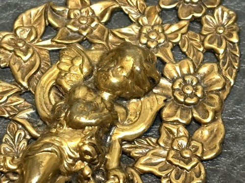 Vintage Victorian Revival Gold Tone Cherub Angel Pendant Ornate Large Repousse - Picture 3 of 8