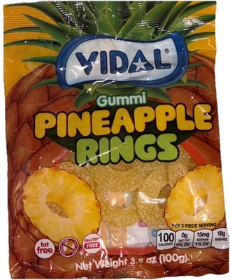 Vidal Gummi Pineapple Rings 1ea 3.5oz Bag-Fat/Gluten/Peanut Free-NEW-SHIP N 24HR