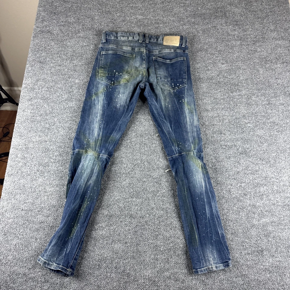 Jeans Smoke Rise para hombre 30x32 azul pintura envejecida salpicaduras de mezclilla elástica Foto 4 de 4