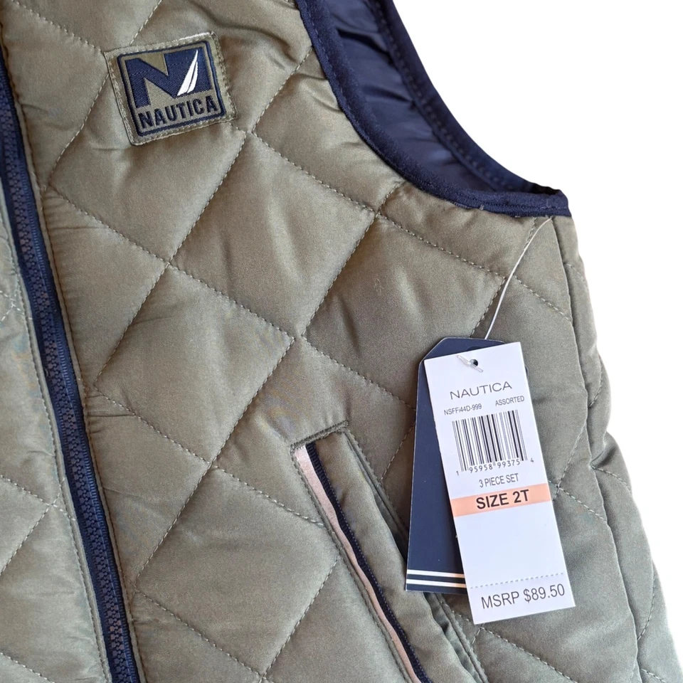 Chaleco acolchado Nautica Kids verde talla 2T cremallera completa parche con logotipo Foto 2 de 4