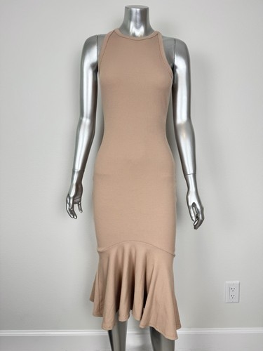 Nude Bodycon Midi Dress Women’s XS Rib Knit Stretch 7 For All Mankind Fishtail - Picture 2 of 6