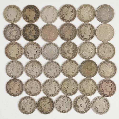 34x 1899-1915 Better Date/Condition Barber Half Dollars 50c 31473
