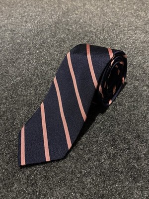 Brooks Brothers Mens 100% Silk Rep Tie Navy Blue Pink Diagonal Striped Necktie