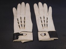 VINTAGE LADIES CREAM W/ BROWN KID LEATHER GLOVES UNLINED SIZE 6.5