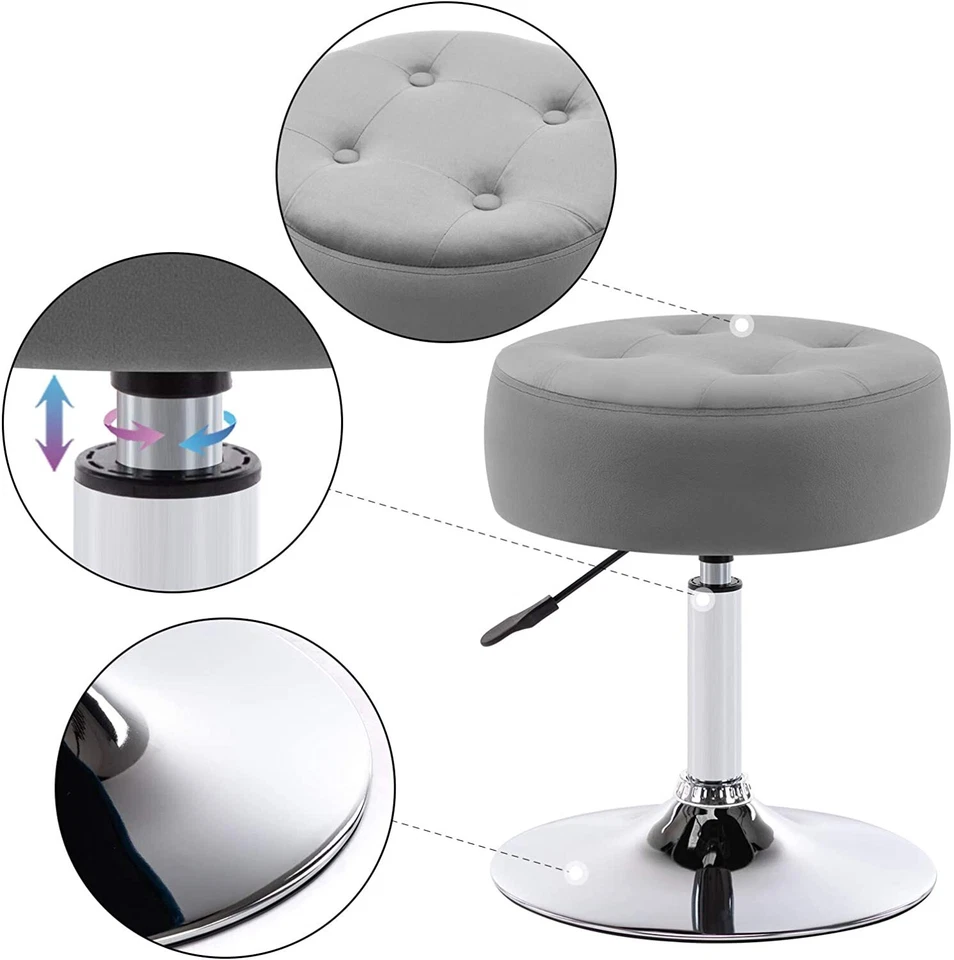 Velvet Vanity Stool Chair Swivel Makeup Stool Adjustable Round Ottoman Bench - Image 4 of 4