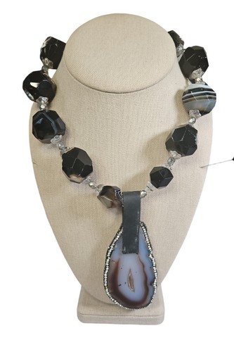 RARE Vintage 17" FIOCCHI Italy Agate Gemstone Crystal Chunky Statement Necklace