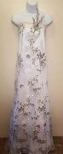 White Silver Winter Wonderland Strapless Sequin Sheath Maxi Bridal Wedding Gown
