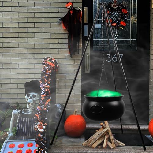 Witches Timer Outdoor Halloween Decorations Large Witches Cauldron with Timer Green ...