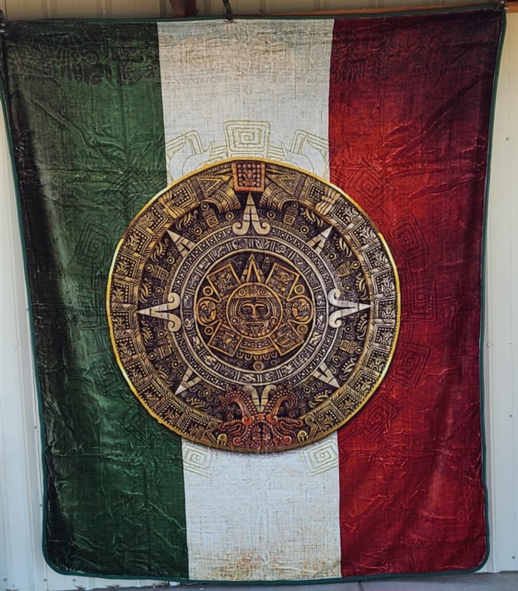 AZTEC CALENDAR SUNSTONE MEXICAN FLAG MEXICO QUEEN SIZE