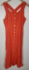 Vtg. Carolina Colours Women's Sz. M Orange Linen Button Up Maxi Dress