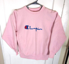 Vintage 90s 80s Champion Reverse Weave Crew Pink Embroidered Spellout L USA