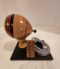 VTG JAPANESE WOODEN SPINNING TOP TOY GAME STRING DISPLAY 4.25" HEIGHT METAL TIP