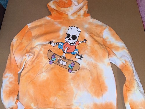 The Simpsons Bart Skeleton Skateboard Graphic Hoodie ORANGE TIE DYE ...