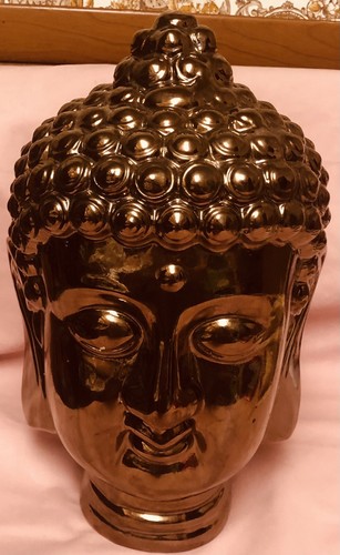 BUDDHA*Life-size head*gold tone*13”h* Good condition￼
