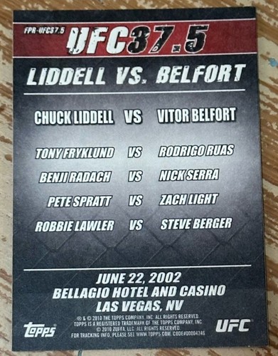 2010 Topps UFC Liddell Vs Belfort UFC 37.5 Fight Poster Card!! - Picture 2 of 2