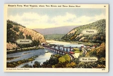 Postcard West Virginia Harpers Ferry WV Three State View 1940s Unposted Linen