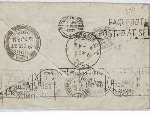 GB Cover RETOUR GIBRALTAR *SS STATHAIRD* ADEN Plymouth PAQUEBOT 1937 India YW54 - Picture 4 of 12