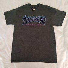 Thrasher Skateboard Magazine T-Shirt Heather Gray With Flame Logo - Men Medium