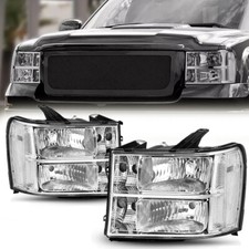 For 2007-2014 Gmc Sierra 1500 2500 3500 Headlight Lamps Leftright Chrome Clear
