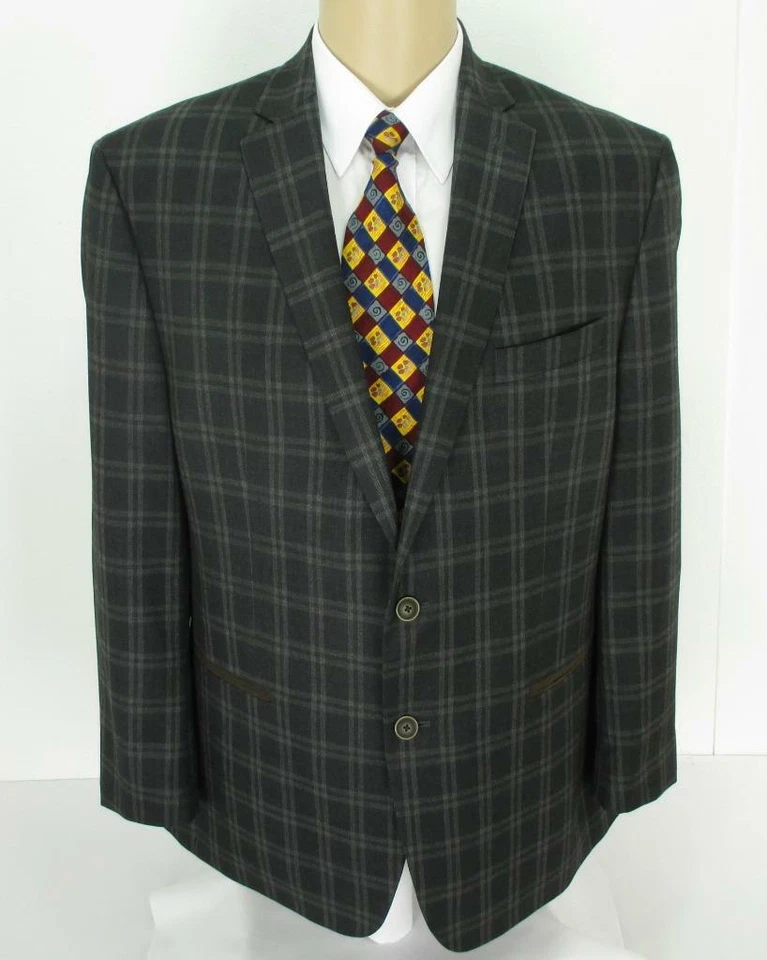 44R Van Heusen Gris Cuadros Rayón Ante 2 Botones Chaqueta Hombre Deporte Abrigo - Imagen 4 de 4
