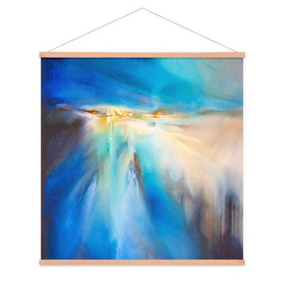 Stoffbild Kakemono mit Posterleisten Abstrakte Kunst Natur Wasserfall Blau Beige